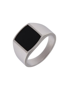 Sello caballero con esmalte negro, en forma de cuadrado en el interior de plata de ley. Tallas de 14 al 26. Plata de Ley 925 MM
