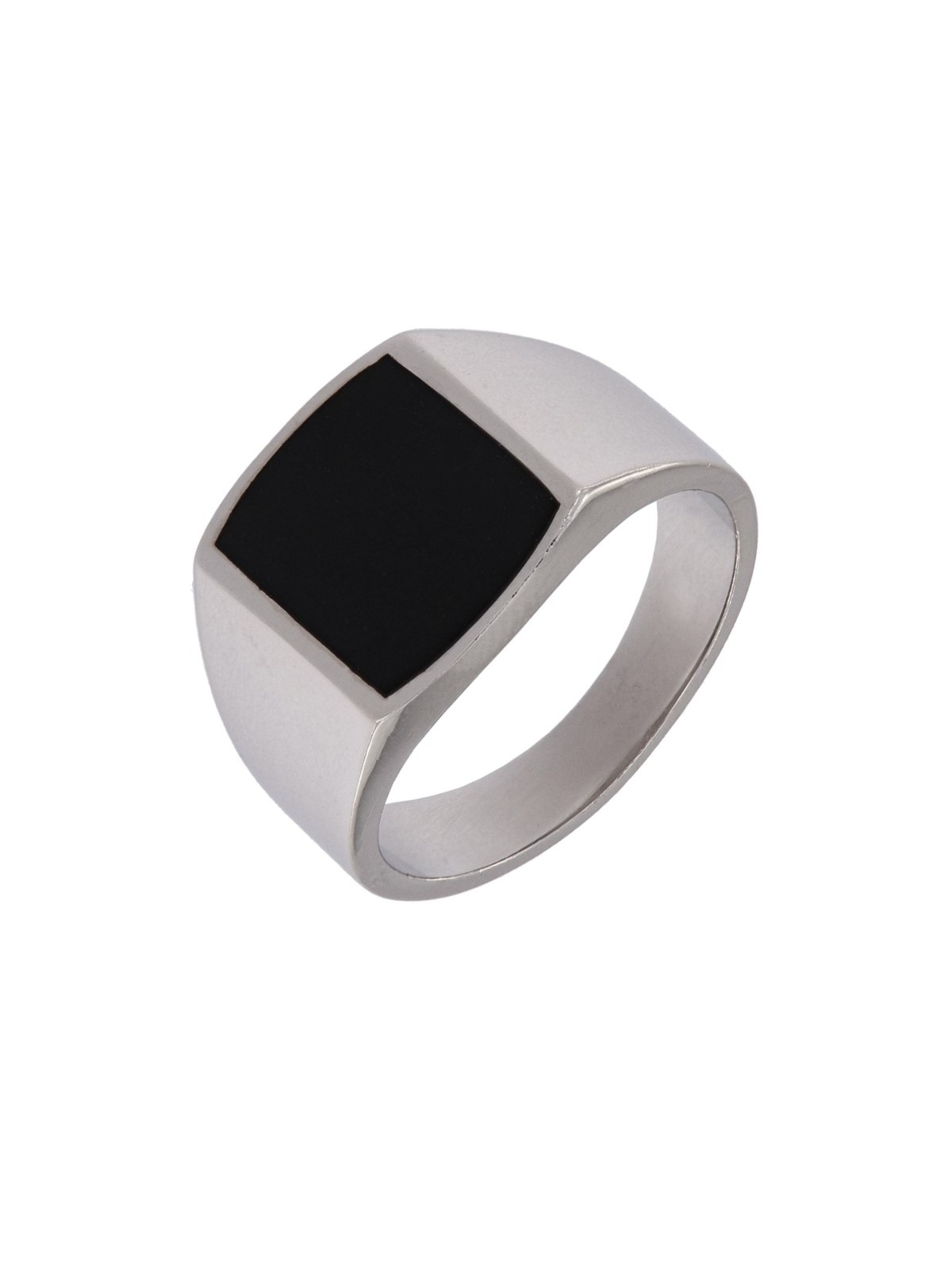 Sello caballero con esmalte negro, en forma de cuadrado en el interior de plata de ley. Tallas de 14 al 26. Plata de Ley 925 MM