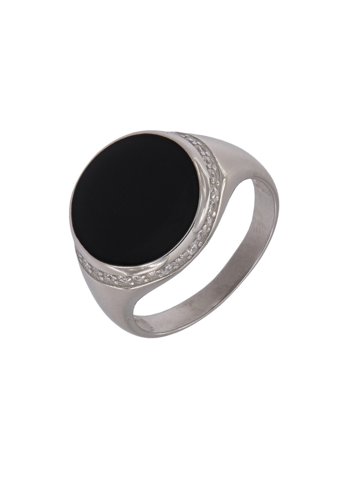 Sello caballero con esmalte negro, en forma redonda.  

Tallas de 14 al 26. 

Plata de Ley 925 MM