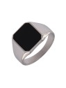 Precioso Anillo de Plata Hojas Lisas en Plata de Primera de Ley. Sello caballero con esmalte negro, en forma cuadrada.