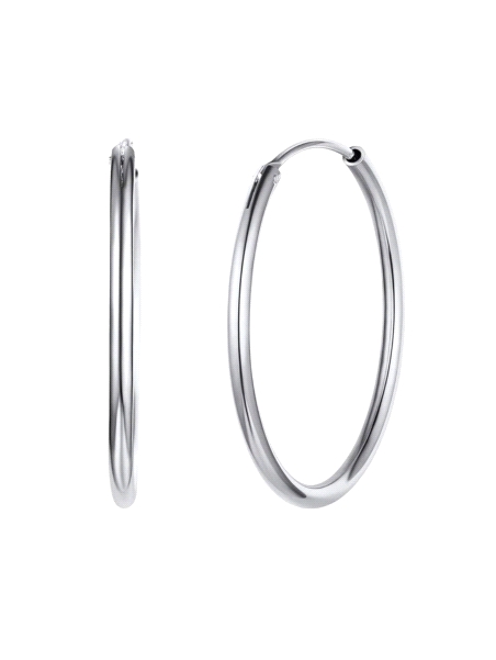 Aros de Plata Lisos 35 mm Sin Rodio en Plata de Ley 925