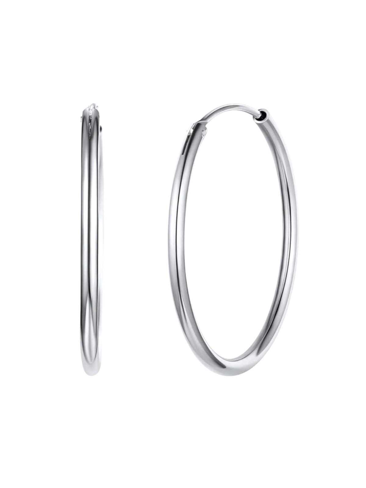 Aros de Plata Lisos 35 mm Sin Rodio en Plata de Ley 925