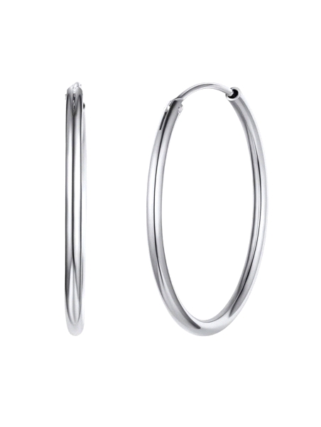 Aros de Plata Lisos 40 mm con Rodio en Plata de Ley 925