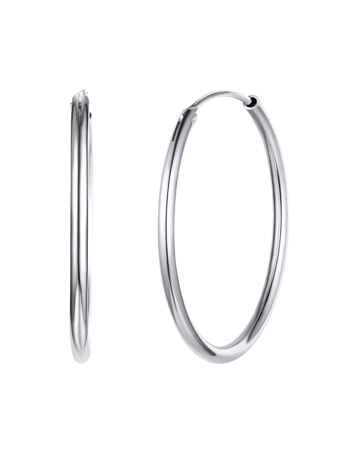 Aros de Plata Lisos 40 mm con Rodio en Plata de Ley 925