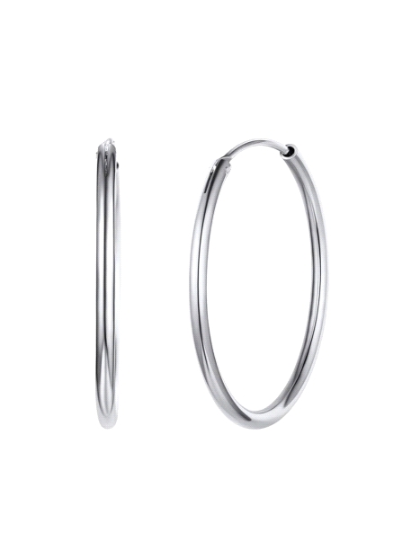 Aros de Plata Lisos 30 mm con Rodio en Plata de Ley 925