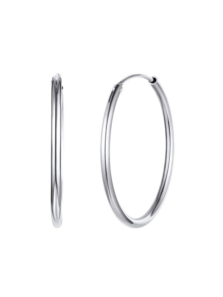 Aros de Plata Lisos 30 mm con Rodio en Plata de Ley 925