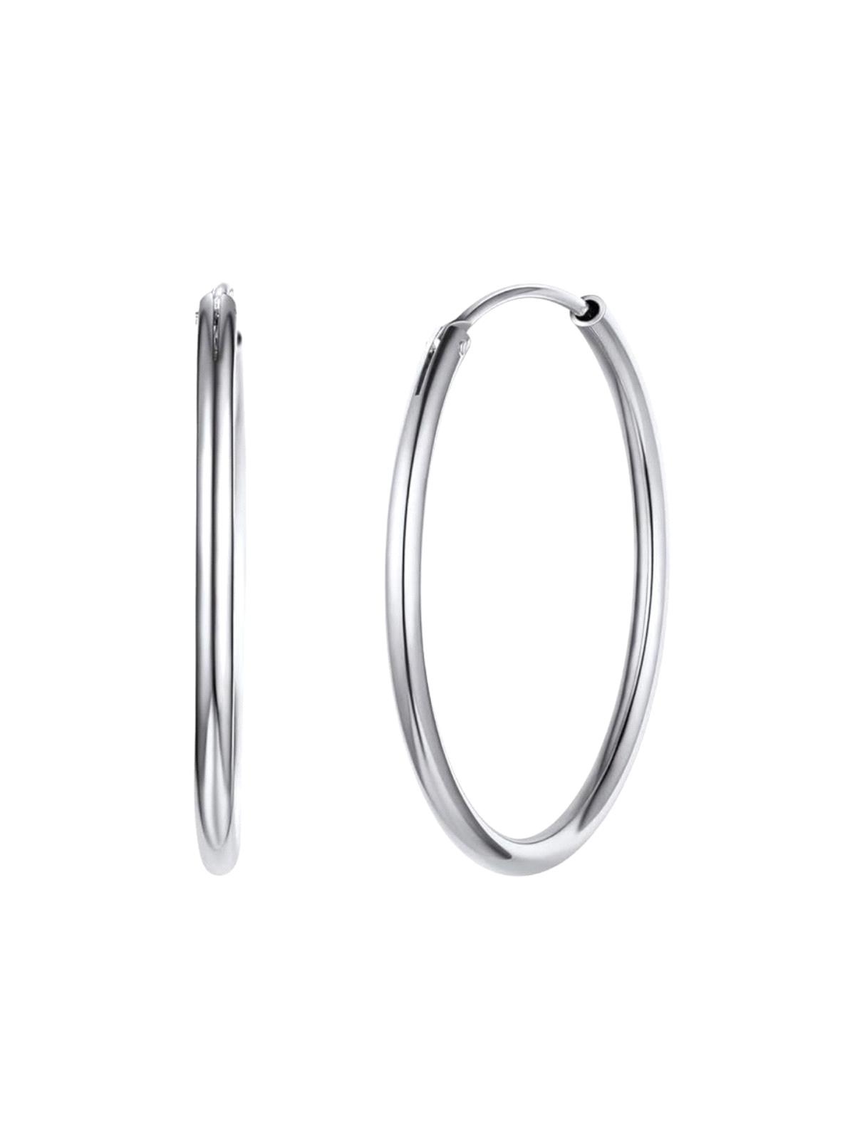 Aros de Plata Lisos 30 mm con Rodio en Plata de Ley 925