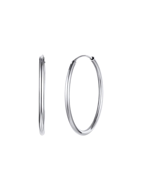 Aros de Plata Lisos 20 mm con Rodio en Plata de Ley 925
