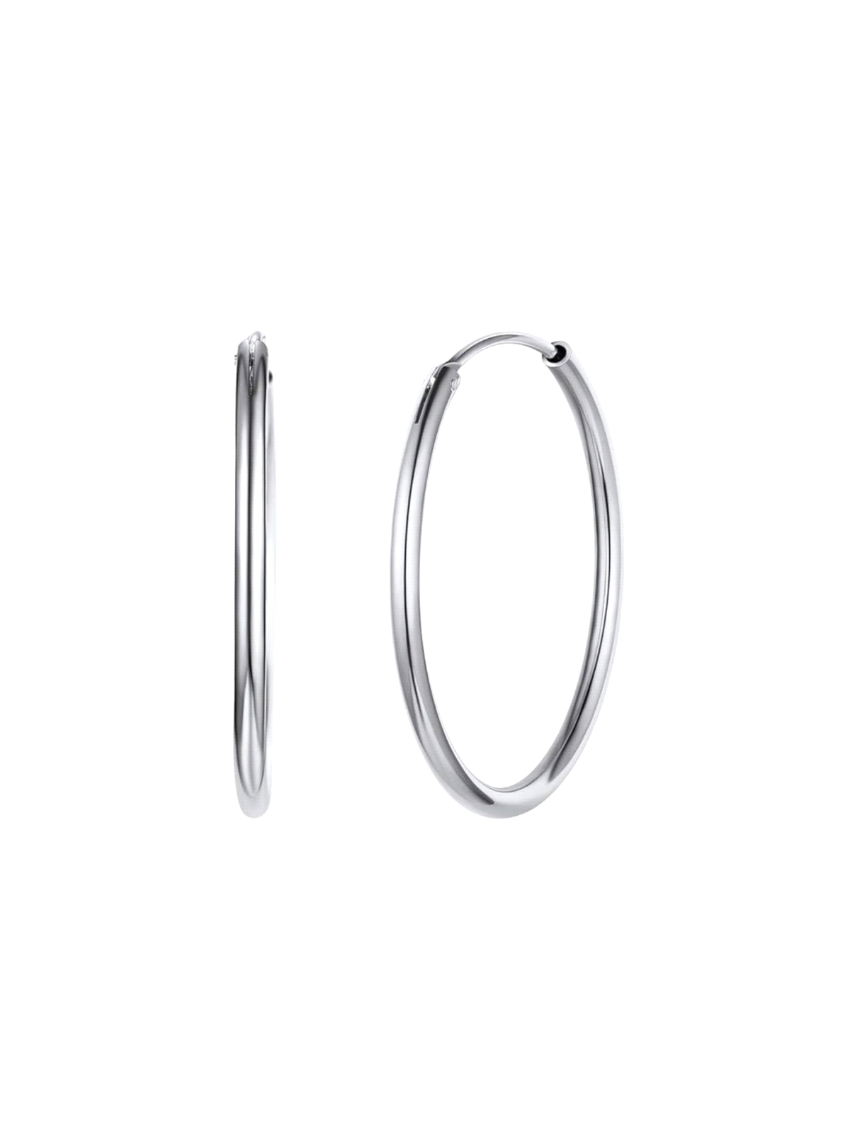 Aros de Plata Lisos 20 mm con Rodio en Plata de Ley 925