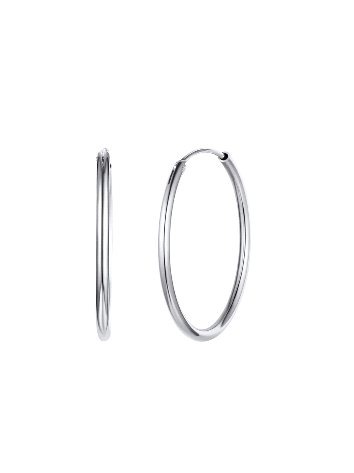 Aros de Plata Lisos 18 mm con Rodio en Plata de Ley 925