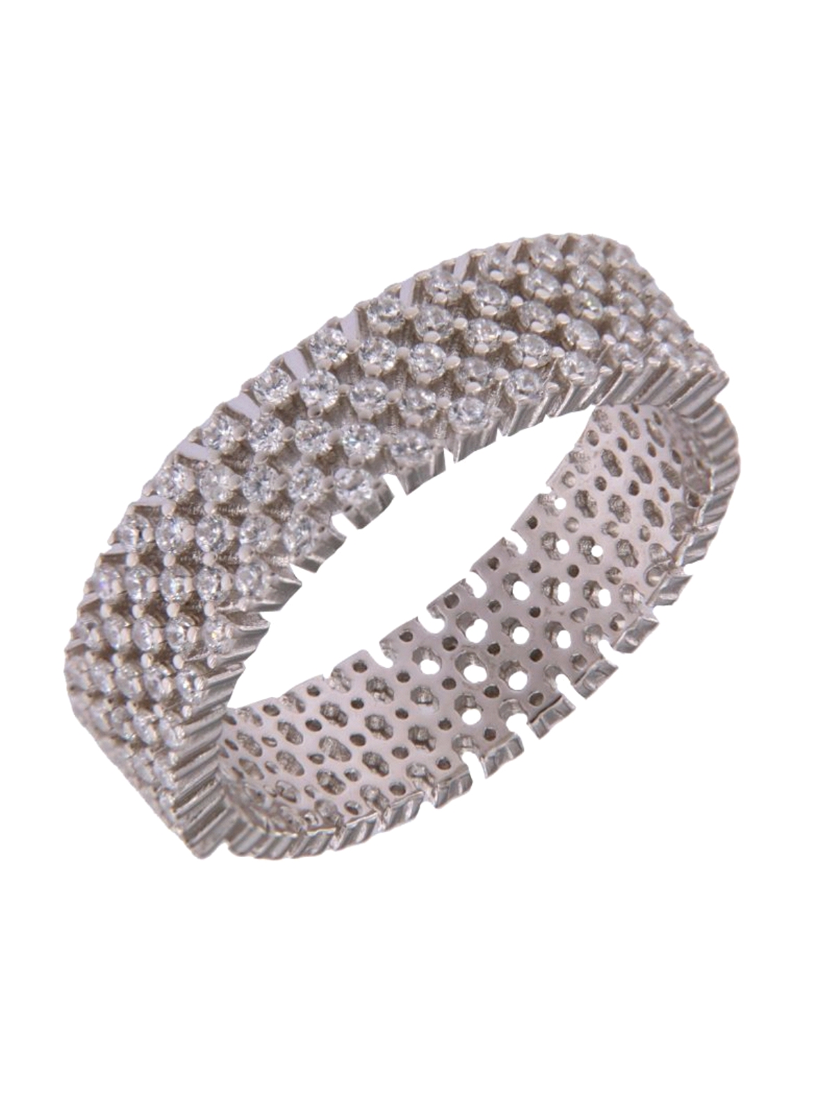 Anillo de plata 925 con circonitas diseño ancho joyería mayorista