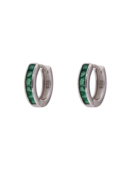 Aros de plata con circonitas color esmeralda talla baguette en Plata de Ley 925