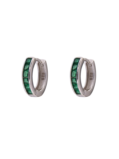 Aros de plata con circonitas color esmeralda talla baguette en Plata de Ley 925