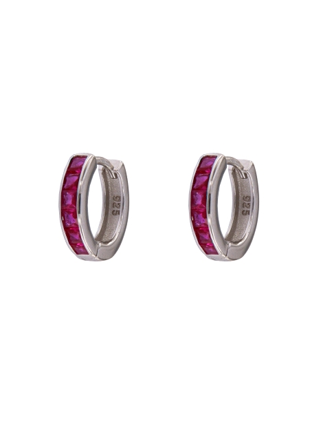 Aros de plata con circonitas color rubí talla baguette en Plata de Ley 925