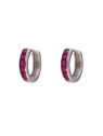 Aros de plata con circonitas color rubí talla baguette en Plata de Ley 925