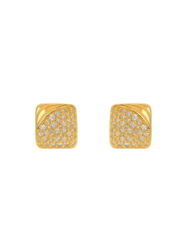 Pendientes de presión dorados cuadrado con relieve y circonitas en Plata de Ley 925