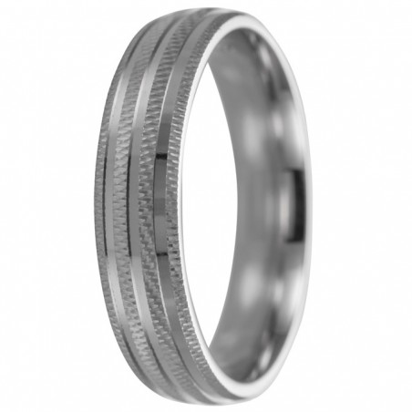Alianza de plata con doble franja brillante y relieve lineal