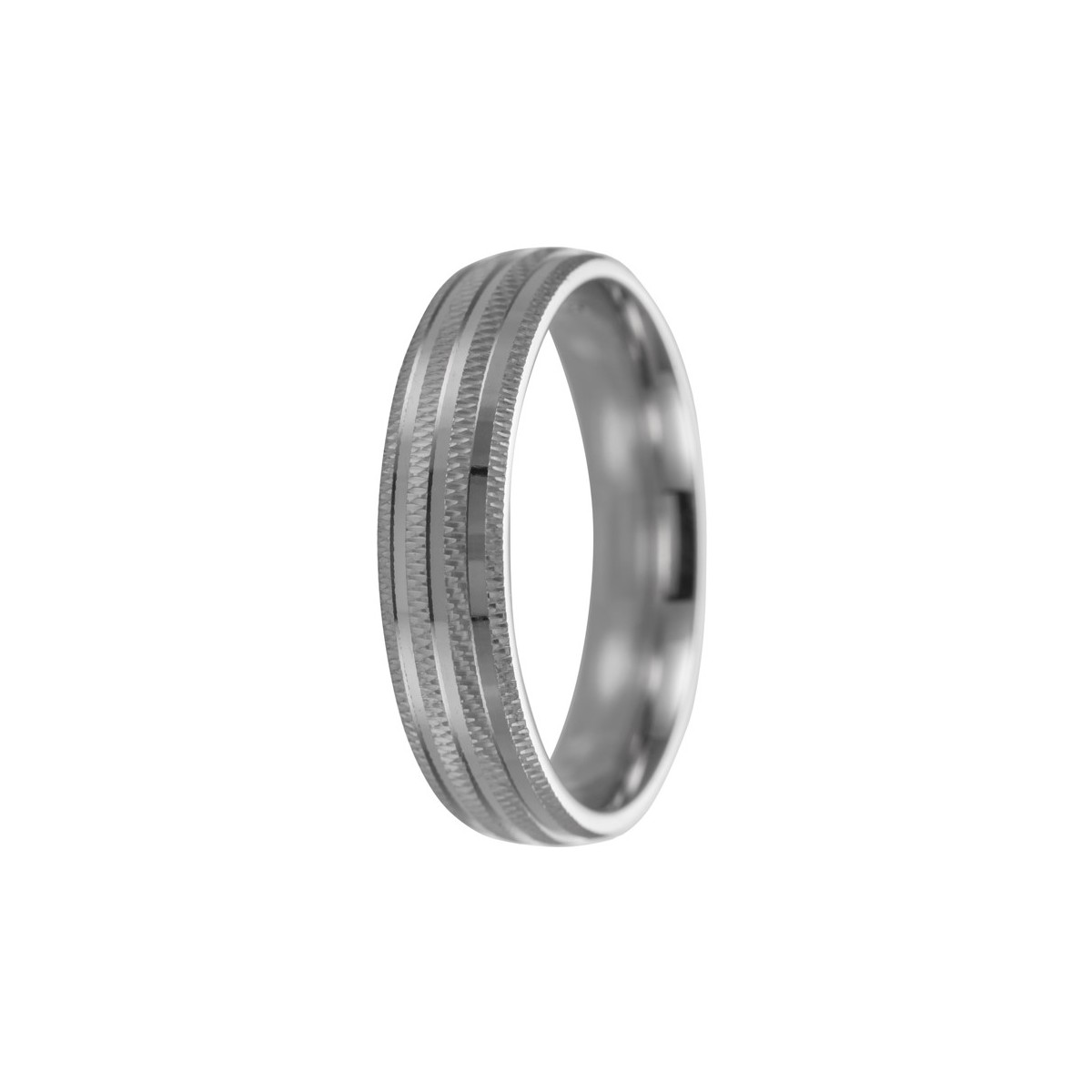 Alianza de plata con doble franja brillante y relieve lineal