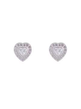 Pendientes de presión corazón con circonita blanca en Plata de Ley 925