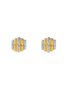 Pendientes de presión bicolor con relieve ondulado en Plata de Ley 925
