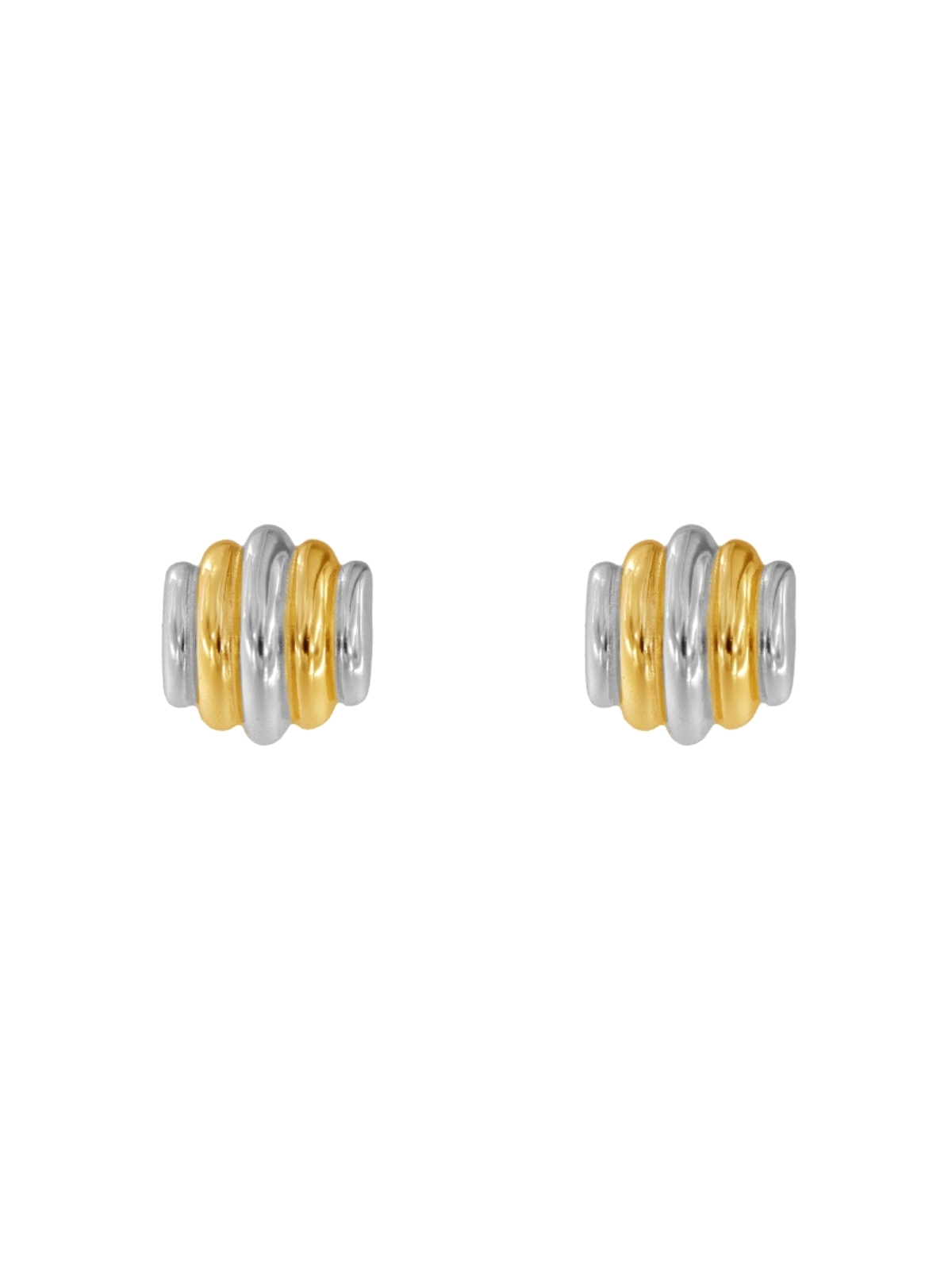 Pendientes de presión bicolor con relieve ondulado en Plata de Ley 925