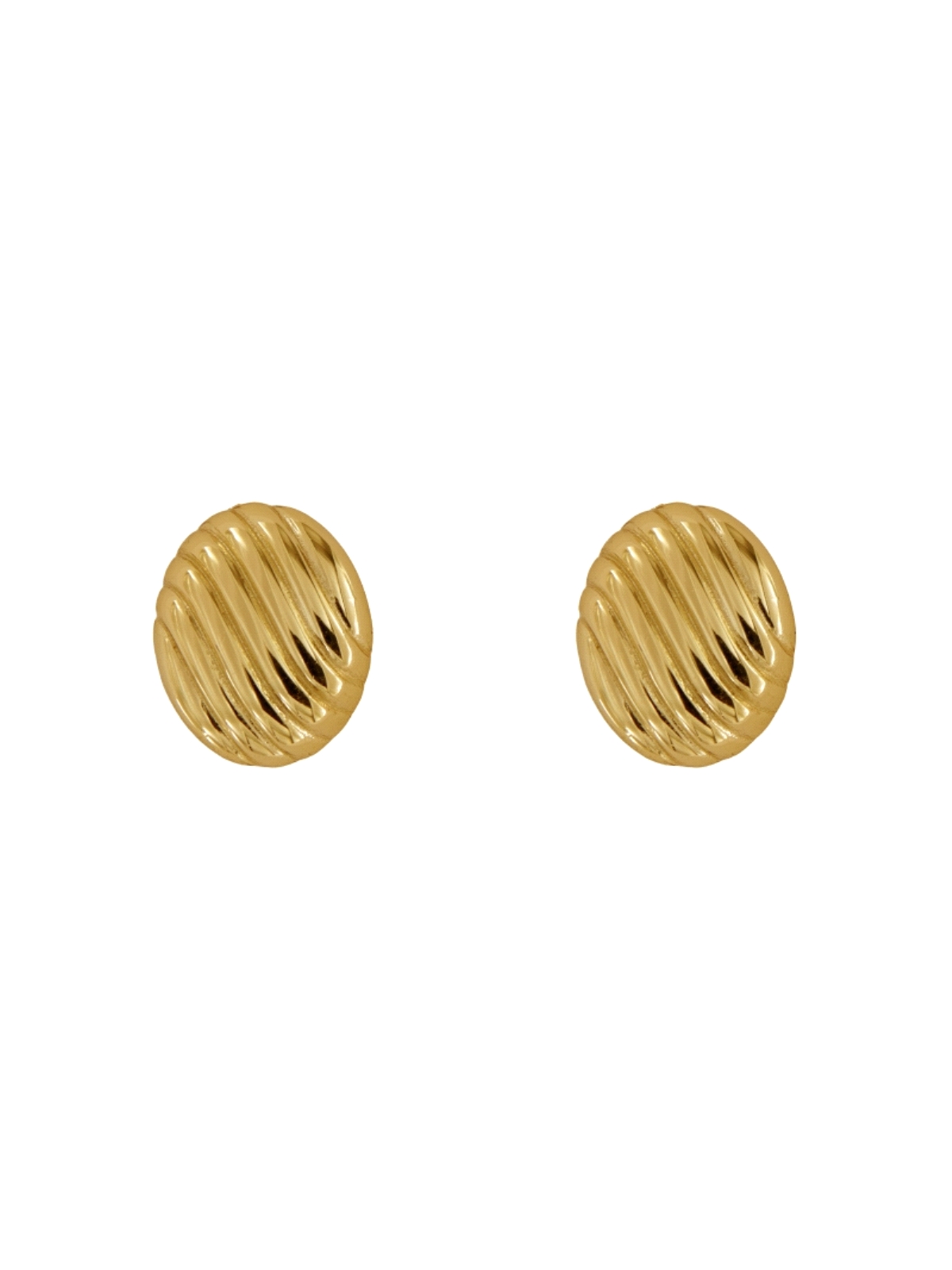 Pendientes de presión ovalados con relieve diagonal dorados en plata de ley 925