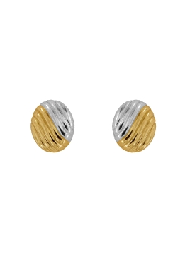 Pendientes de presión ovalados con relieve diagonal bicolor en plata de ley 925