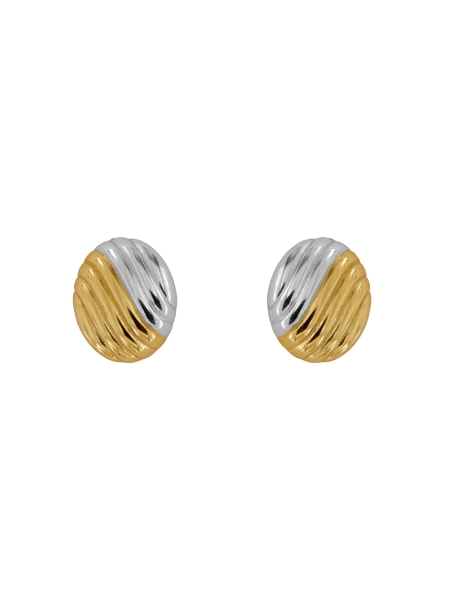 Pendientes de presión ovalados con relieve diagonal bicolor en plata de ley 925