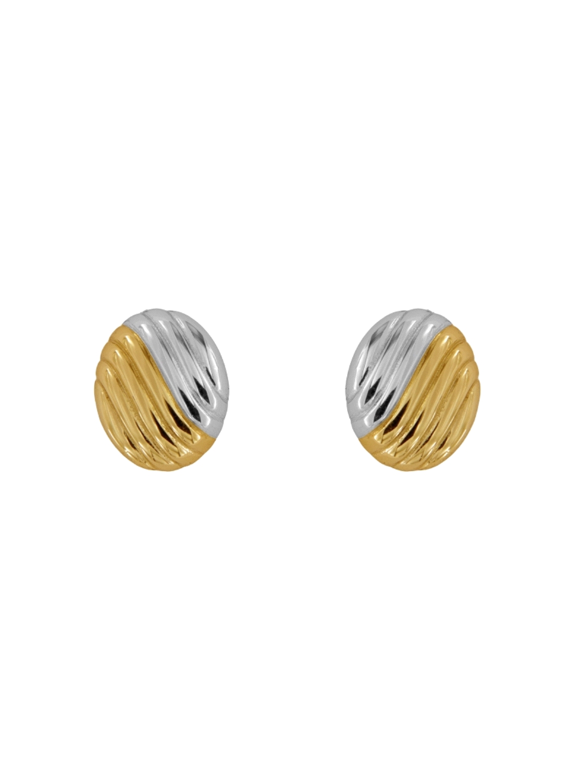 Pendientes de presión ovalados con relieve diagonal bicolor en plata de ley 925