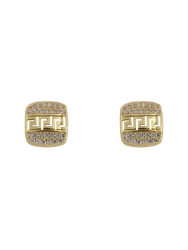 Pendientes de presión dorados greca con circonitas blancas en Plata de Ley 925