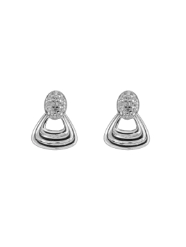Pendientes de presión abanico en relieve con circonitas blancas en Plata de Ley 925