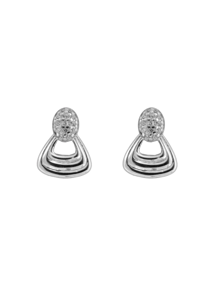Pendientes de presión abanico en relieve con circonitas blancas en Plata de Ley 925