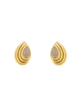 Pendientes de presión dorados gota relieve con circonita central en Plata de Ley 925