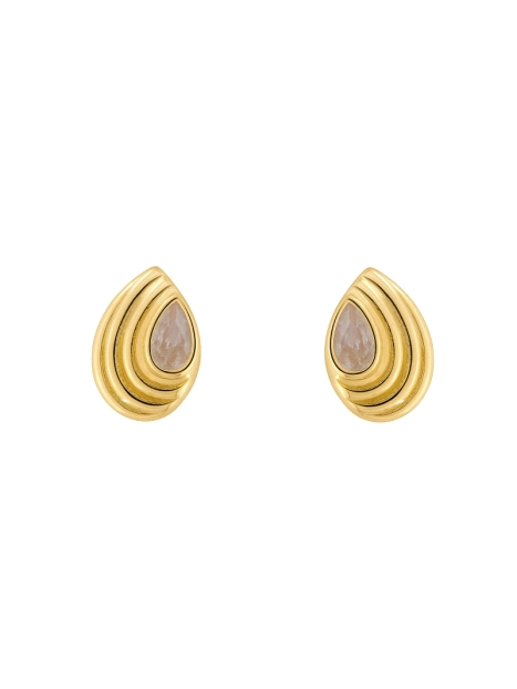 Pendientes de presión dorados gota relieve con circonita central en Plata de Ley 925