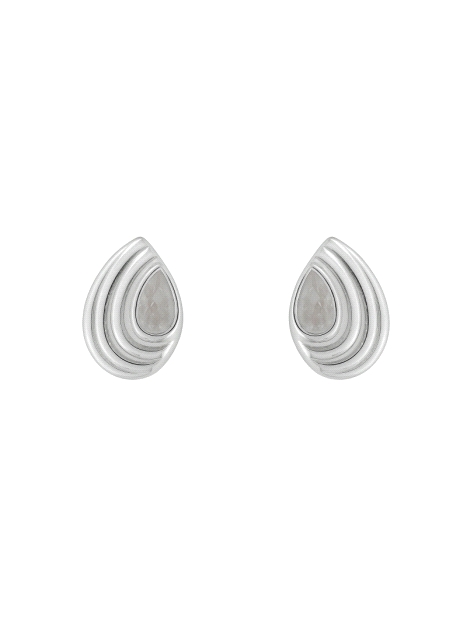 Pendientes de presión gota relieve con circonita central en Plata de Ley 925