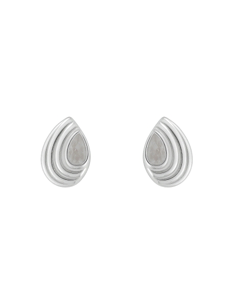 Pendientes de presión gota relieve con circonita central en Plata de Ley 925