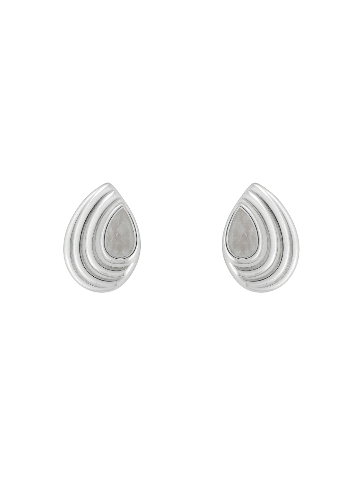 Pendientes de presión gota relieve con circonita central en Plata de Ley 925