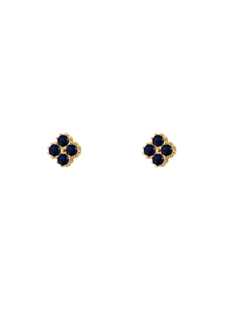 Pendientes de presión dorados flor con circonita color zafiro