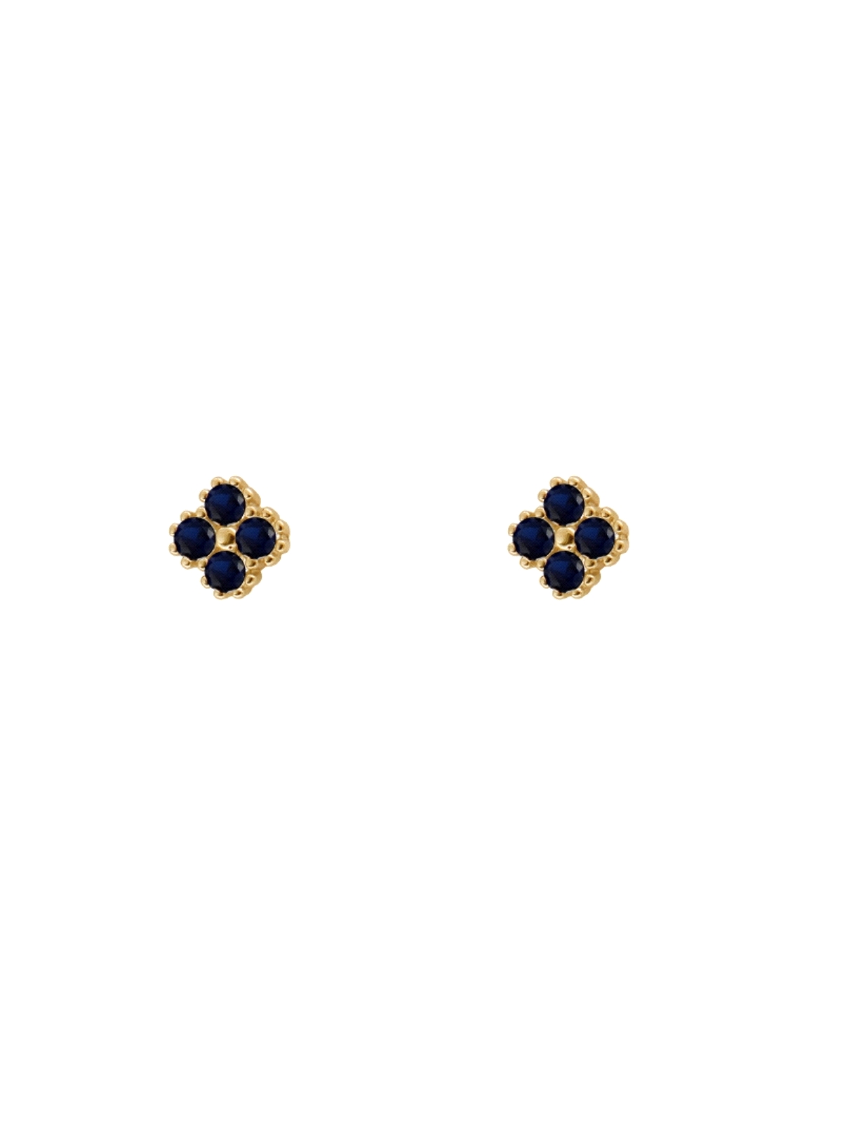 Pendientes de presión dorados flor con circonita color zafiro