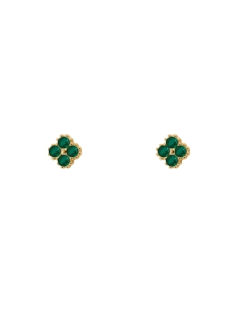 Pendientes de presión dorados flor con circonita color esmeralda