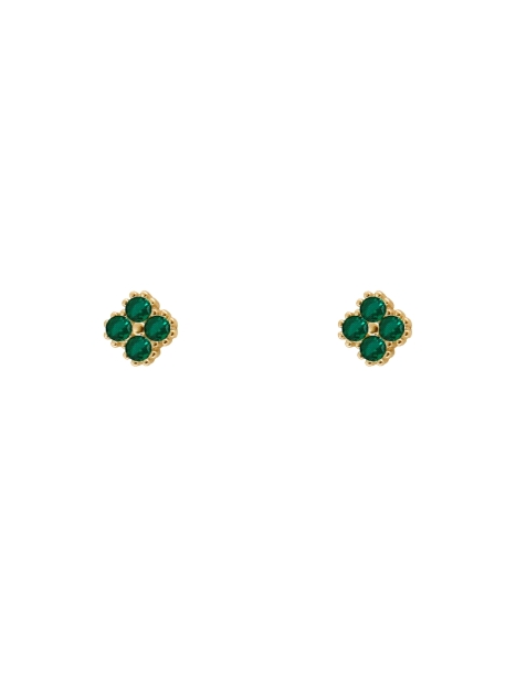 Pendientes de presión dorados flor con circonita color esmeralda