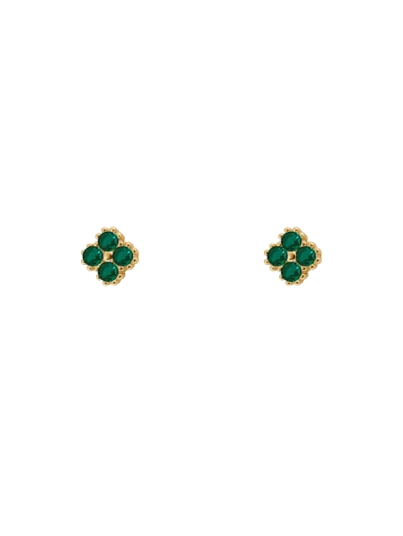 Pendientes de presión dorados flor con circonita color esmeralda