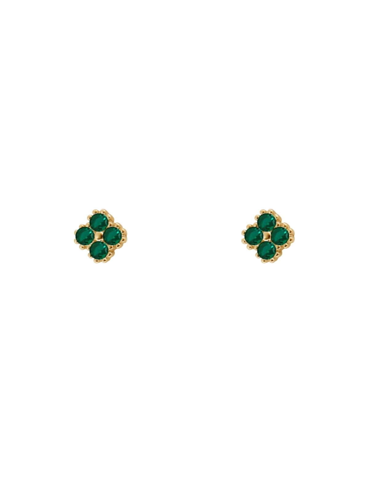 Pendientes de presión dorados flor con circonita color esmeralda