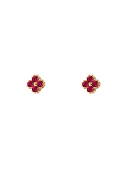 Pendientes de presión dorados flor con circonita color rubí