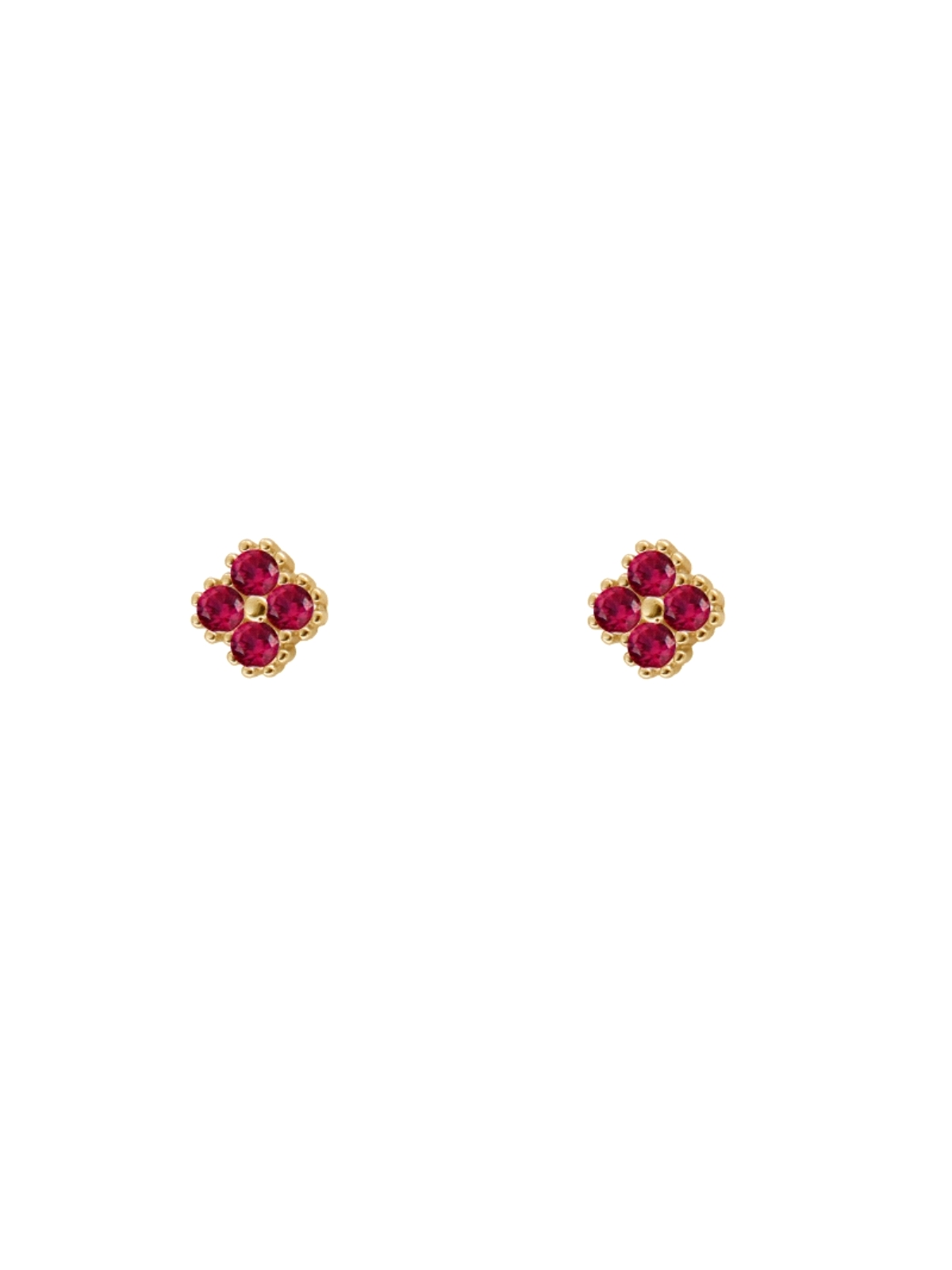 Pendientes de presión dorados flor con circonita color rubí