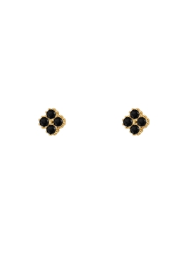 Pendientes de presión dorados flor con circonita negra