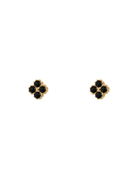 Pendientes de presión dorados flor con circonita negra