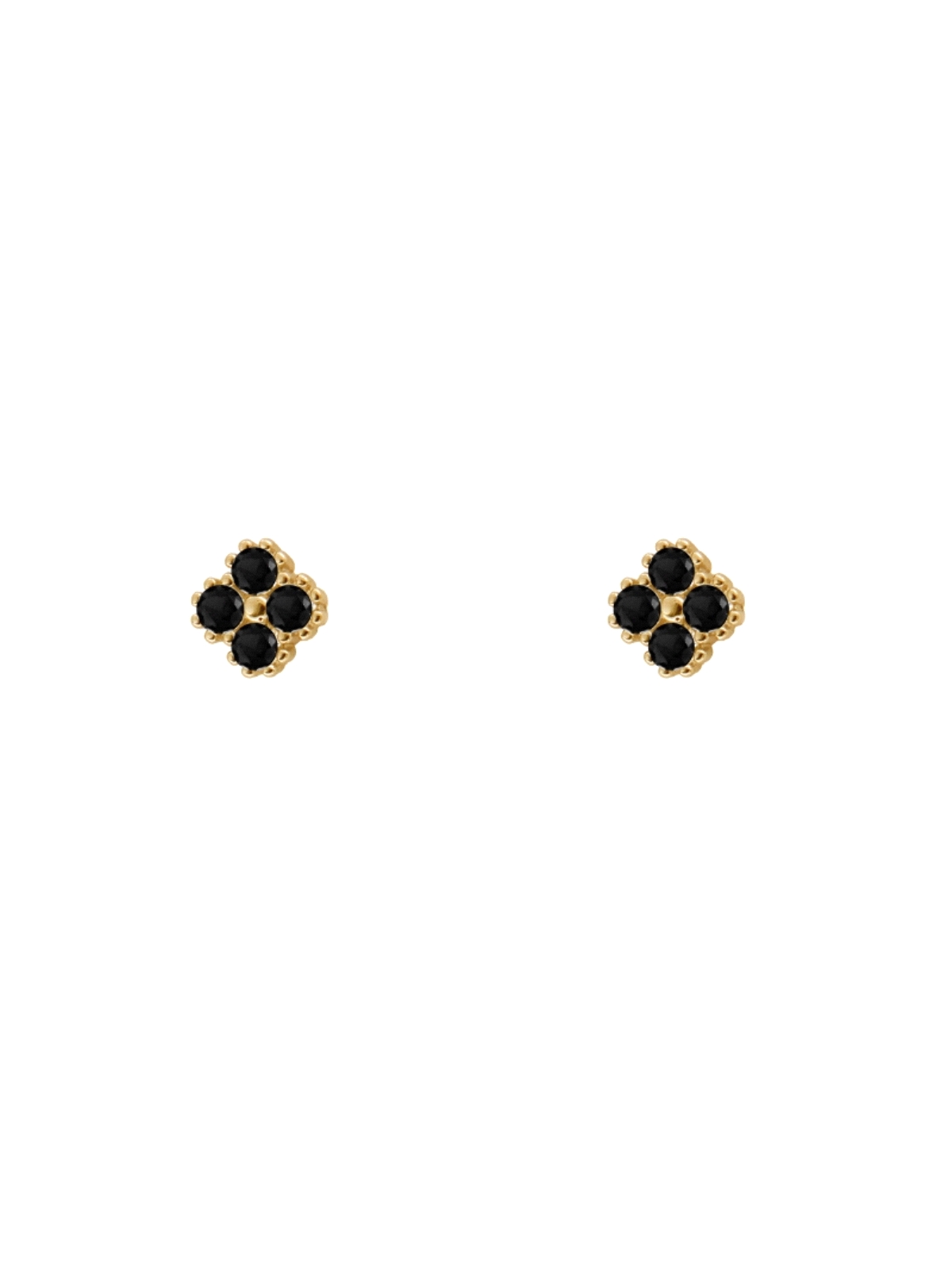 Pendientes de presión dorados flor con circonita negra