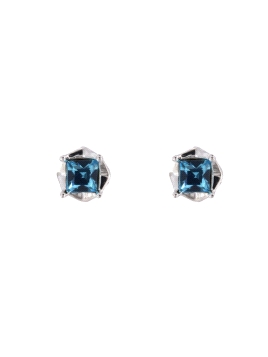 Pendientes de presión con circonita color zafiro talla princesa en Plata de Ley 925