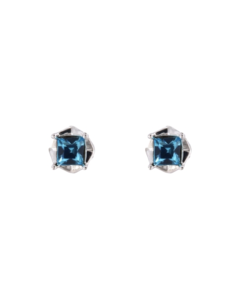 Pendientes de presión con circonita color zafiro talla princesa en Plata de Ley 925